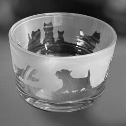 West Highland Terrier Bowl - Clear Glass With Westie Frieze Design Perfect For Tealight Or Floating Candles Dish - thumbnail 1