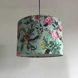 Butterfly Floral Velvet Circular Drum Lampshade/Ceiling Shade, in Duck Egg, With A White Lining - thumbnail 2