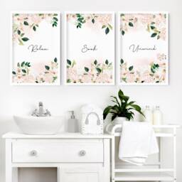 Bathroom Decor Wall Art Prints With Frames, Botanical Shabby Chic 3 Piece Prints, Spa Decor Framed Art, Relaxation Gift Women - thumbnail 2