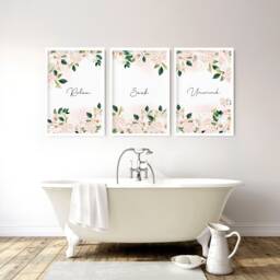 Bathroom Decor Wall Art Prints With Frames, Botanical Shabby Chic 3 Piece Prints, Spa Decor Framed Art, Relaxation Gift Women - thumbnail 1