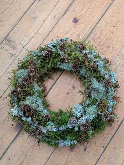 Fresh Moss Lichens & Larch Branches Wreath, Winter Wreath, Forest Wedding Front Door Outdoor Christmas Natural Wre - image 1