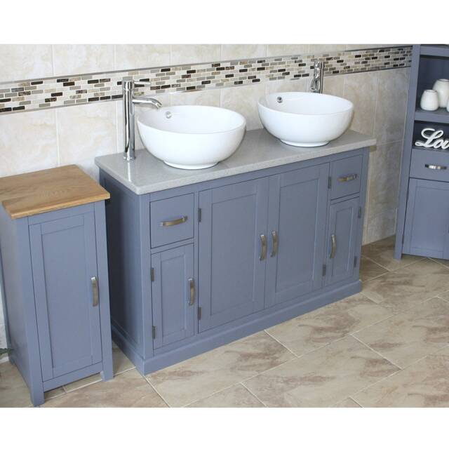 Grey Painted Bathroom Vanity Unit Cabinet Ceramic Basin Tap Set Quartz 402Ggqcbcx2 - image 1