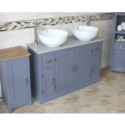 Grey Painted Bathroom Vanity Unit Cabinet Ceramic Basin Tap Set Quartz 402Ggqcbcx2