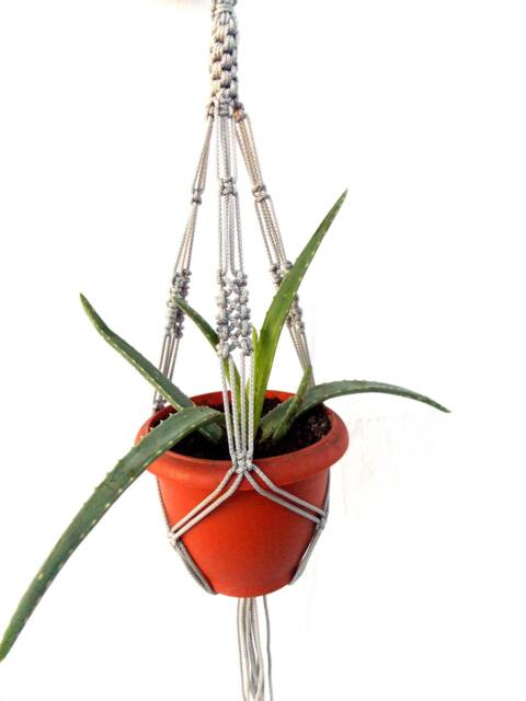 Gray Mini Macrame Plant Hanger 18 Inches 3 Mm Flower Pot Indoor Or Outdoor Decor Hanging Planter Wall Hanging Gift Idea Window Cord - image 1