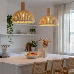 Maple Wood Pendant Light, Stylish Hanging Lamp Scandinavian Decor, Modern Chandelier Lighting - thumbnail 2