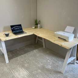 Live Edge L-Shaped Desk Solid Wood, Steel Legs, Custom Office Furniture - thumbnail 3