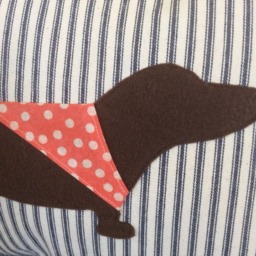 Dachshund Applique Pillow Cover Ticking Stripe Dog Accent Cushion - thumbnail 2
