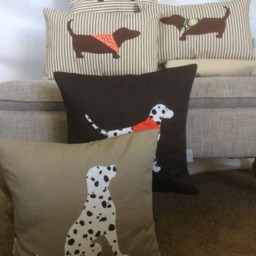 Dachshund Applique Pillow Cover Ticking Stripe Dog Accent Cushion - thumbnail 4