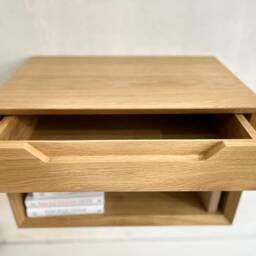 Bedside Table With Drawer, Solid Oak Wood Floating Nightstand, Nursery Bed Side For Bedroom, Unique Ultra Low Nightstand - thumbnail 2