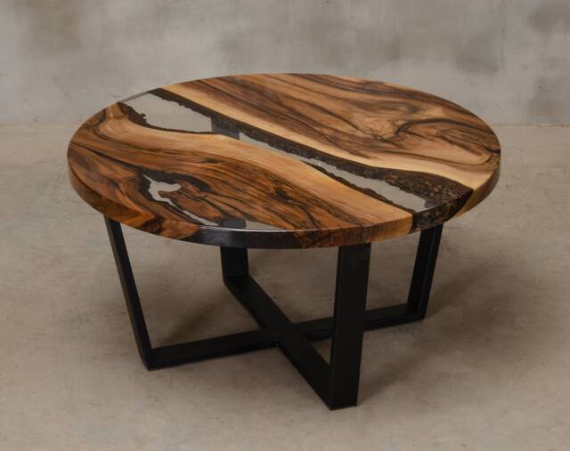 Custom Round Epoxy Table Made Of Walnut, Uv Resin With Steel Legs, Live Edge Table, River Coffee To Office - image 1