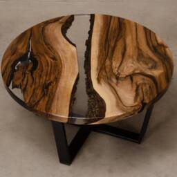 Custom Round Epoxy Table Made Of Walnut, Uv Resin With Steel Legs, Live Edge Table, River Coffee To Office - thumbnail 3