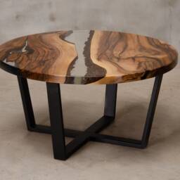 Custom Round Epoxy Table Made Of Walnut, Uv Resin With Steel Legs, Live Edge Table, River Coffee To Office - thumbnail 2