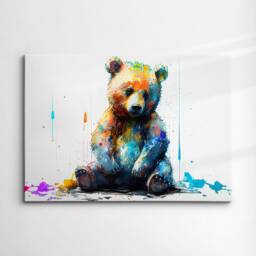Teddy Bear Sitting Down Animal Abstract Modern Painting Wall Art, Framed Canvas Poster Print, Home Kitchen Office Room Decor, Kids Gifts - thumbnail 3