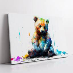 Teddy Bear Sitting Down Animal Abstract Modern Painting Wall Art, Framed Canvas Poster Print, Home Kitchen Office Room Decor, Kids Gifts - thumbnail 2