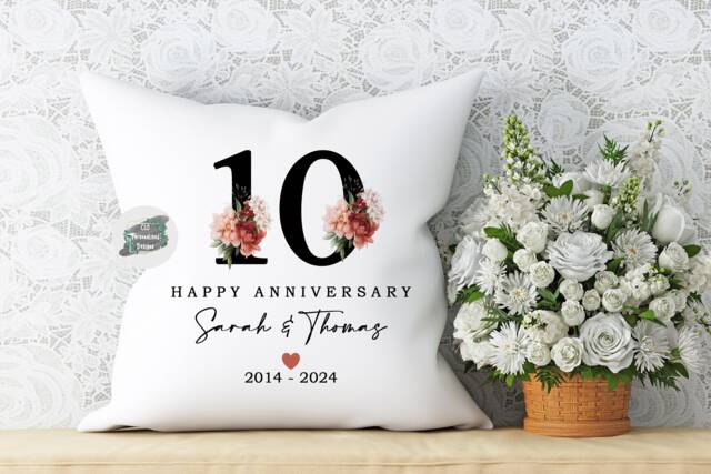 Personalised Floral Anniversary Cushion, Keepsake Gift - image 1