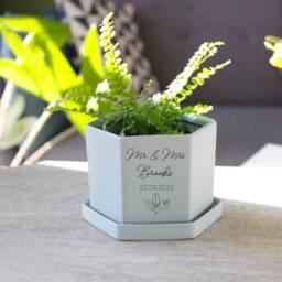Personalised Wedding Day Hexagon Plant Pot - Cacti Gift Anniversary Present - thumbnail 2