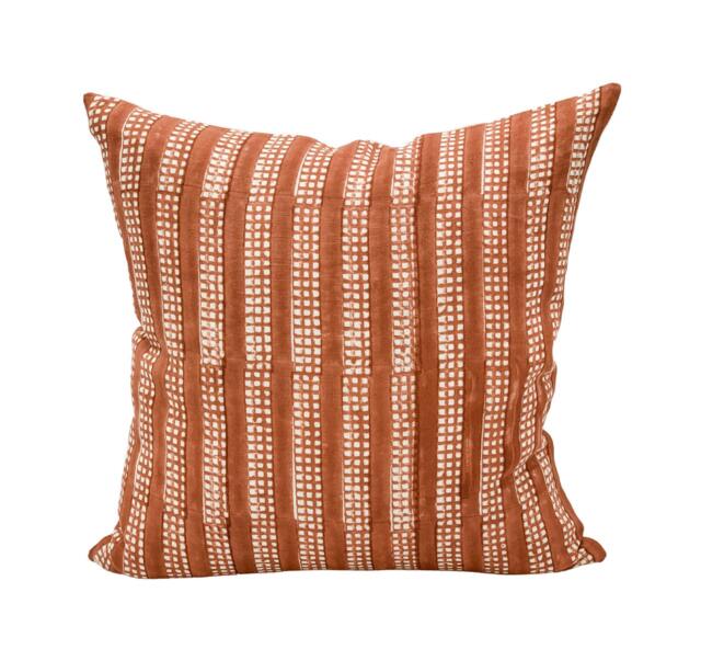 Designer Nepsa Saffron On White Linen Pillow Cover // Terracotta Pillow, Red & White Boho Decorative Throw Pillows - image 1