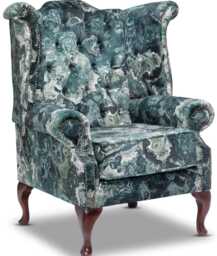 Chesterfield Highback Queen Anne Chair Paisley Green Velvet - thumbnail 1