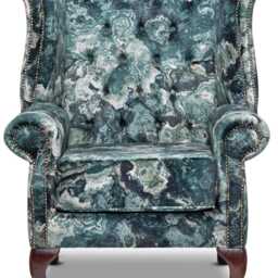 Chesterfield Highback Queen Anne Chair Paisley Green Velvet - thumbnail 2