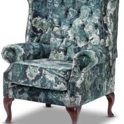 Chesterfield Highback Queen Anne Chair Paisley Green Velvet - thumbnail 3