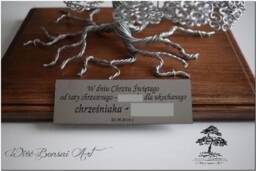 Wire Bonsai Tree Sculpture Handmade Zen Decor, Engraved Dedication - thumbnail 4