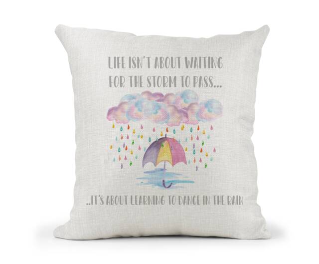 Inspirational Quote Cream Canvas Cushion, Its Not About Waiting For The Storm To Pass It Learning Dance in Rain - image 1