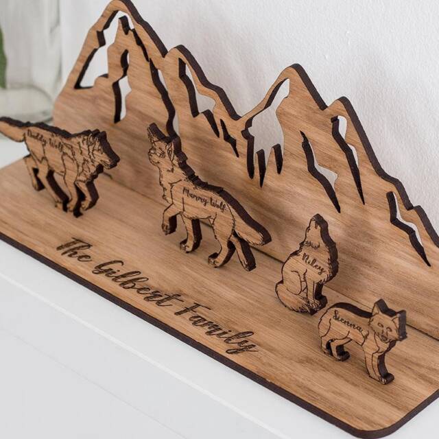 Family Wolf Pack Customized Plaque, Birthday Or Christmas Gift For Dad From Kids, Wolf Decor, Personalised Mum Family - image 1
