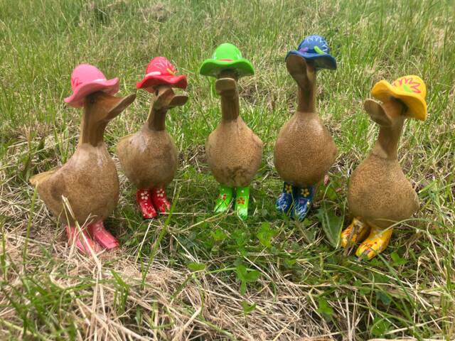 Hand Painted Bamboo Wooden Duck Indoor Outdoor Sun Hat & Boots - image 1