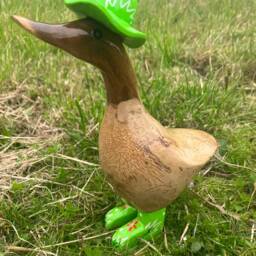 Hand Painted Bamboo Wooden Duck Indoor Outdoor Sun Hat & Boots - thumbnail 3
