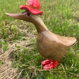 Hand Painted Bamboo Wooden Duck Indoor Outdoor Sun Hat & Boots - thumbnail 2