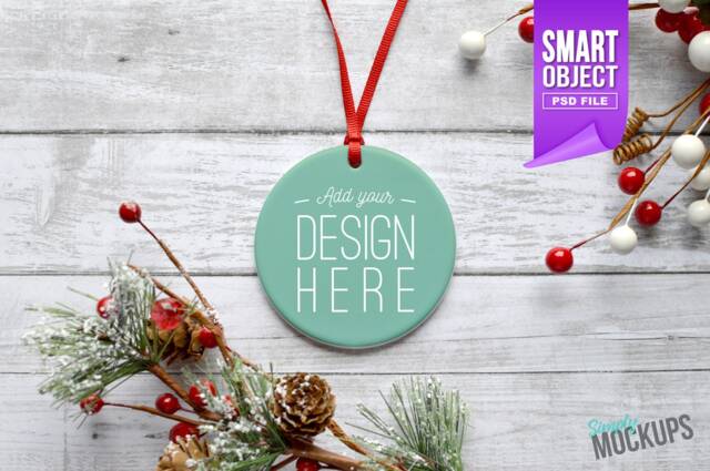 Round Porcelain Christmas Ornament, Mockup - Add Your Own Image Template With Smart Object Digital Download - image 1