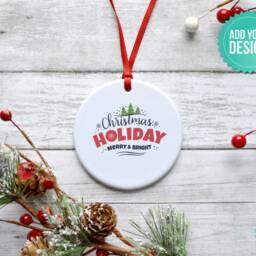 Round Porcelain Christmas Ornament, Mockup - Add Your Own Image Template With Smart Object Digital Download - thumbnail 2
