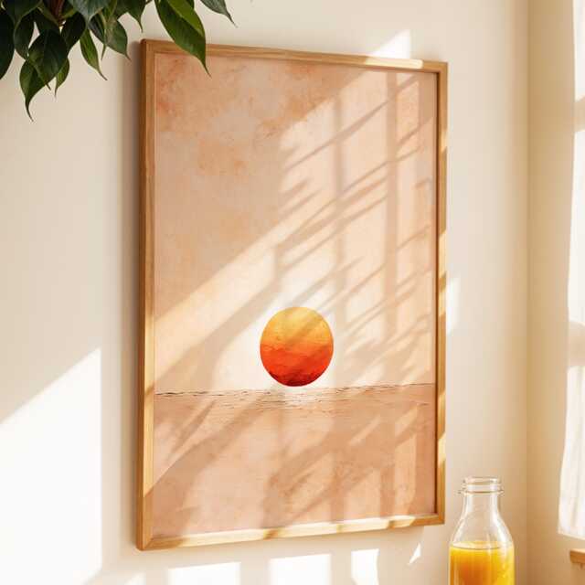 Horizon Ember - Bold Orange Sun Abstract Sunset Print, Minimal Warm Landscape Wall Art For Living Room Dining & Entryway - image 1