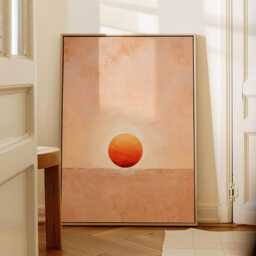 Horizon Ember - Bold Orange Sun Abstract Sunset Print, Minimal Warm Landscape Wall Art For Living Room Dining & Entryway - thumbnail 3