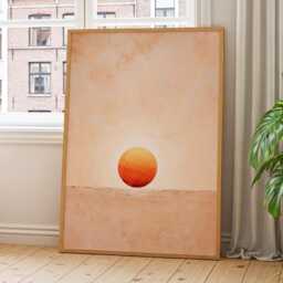 Horizon Ember - Bold Orange Sun Abstract Sunset Print, Minimal Warm Landscape Wall Art For Living Room Dining & Entryway - thumbnail 2
