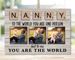 Mothers Day Gift For Nanny, Grandparent From Kids, Grandma Custom Photo Frame Woodblock, Bespoke Granny