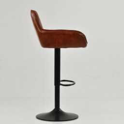 Bar Stools Faux Leather Brown Breakfast Kitchen Counter Stool With Adjustable Swivel Black Base - Vintage Industrial - thumbnail 3