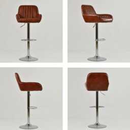 Bar Stools Faux Leather Brown Breakfast Kitchen Counter Stool With Adjustable Swivel Black Base - Vintage Industrial - thumbnail 4