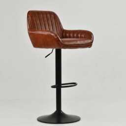Bar Stools Faux Leather Brown Breakfast Kitchen Counter Stool With Adjustable Swivel Black Base - Vintage Industrial - thumbnail 2