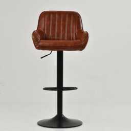 Bar Stools Faux Leather Brown Breakfast Kitchen Counter Stool With Adjustable Swivel Black Base - Vintage Industrial