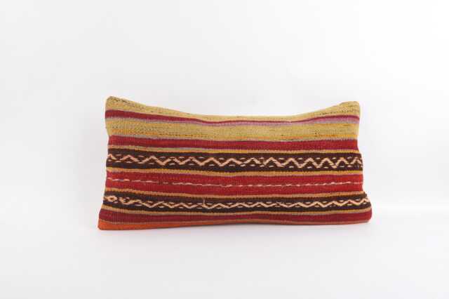 Handwoven Turkish Kilim Pillow Cover 12x24 Vintage Bohemian Throw - image 1