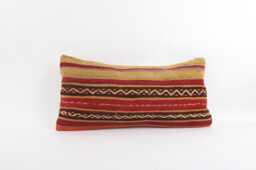 Handwoven Turkish Kilim Pillow Cover 12x24 Vintage Bohemian Throw - thumbnail 1
