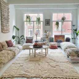Hand Tufted Ivory Geometric Moroccan Rug, Berber Carpet, Large Area White Shag Rug - thumbnail 3