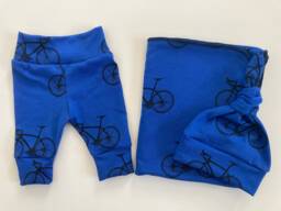 Bike Swaddle Blanket & Newborn Hat Set. Pants. Boy Take Home Photo Prop. Baby Shower Gift - thumbnail 1