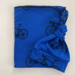 Bike Swaddle Blanket & Newborn Hat Set. Pants. Boy Take Home Photo Prop. Baby Shower Gift - thumbnail 4
