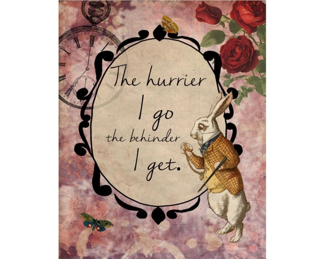 Alice in Wonderland The Hurrier I Go Behinder Get Rabbit Vintage Enamel Metal Tin Sign Wall Plaque
