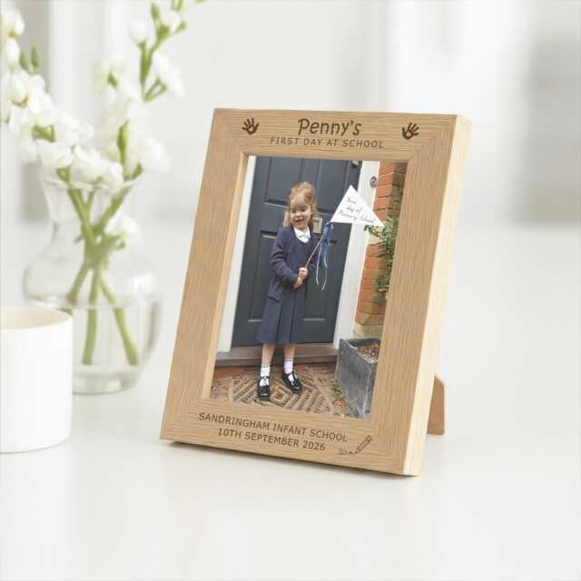 First Day Of School Engraved Wooden Photo Frame, Personalised Back To Keepsake, Custom Photograph Gift - image 1