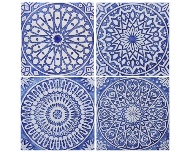 4 Wall Hangings With Moroccan Decor, Tile, Tiles For Outdoor Art, Bathroom Tile Design, Art 30cm Blue&white - image 1