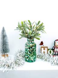 Christmas Glass Vase Hand Painted, Unique Mantle Decor For