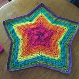 Awesome Crochet Rainbow Star Blanket in Lightweight Yarns & Matching Hat - Perfect Baby Shower Gift